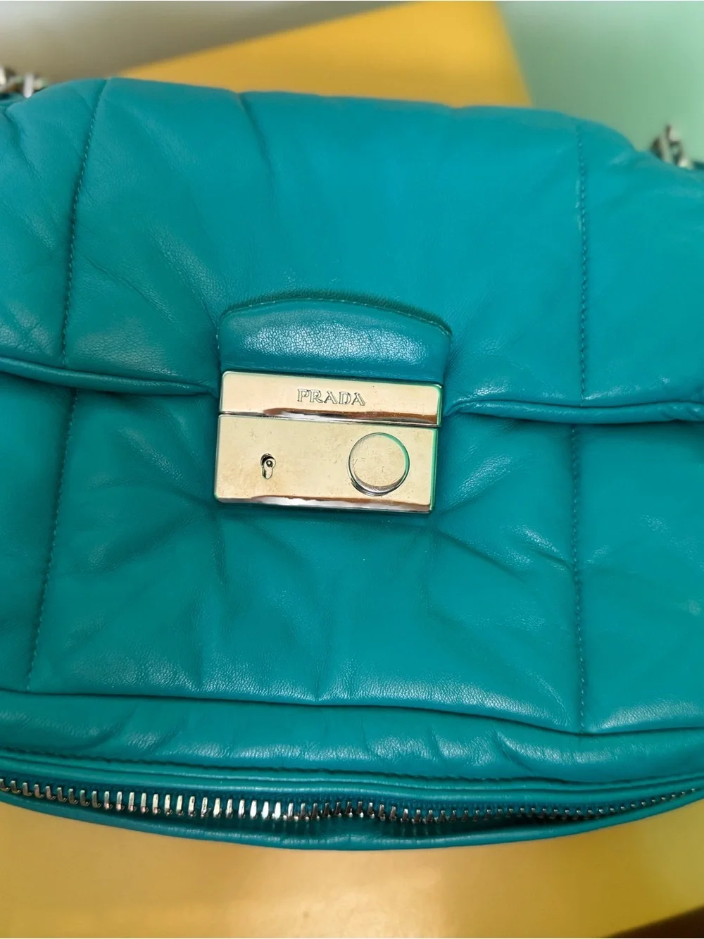 Turquoise Chain-Handle Quilted Shoulder Bag